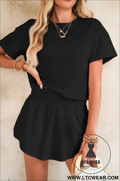 Black Cropped Tee and Ruffle High Waist Skort Set