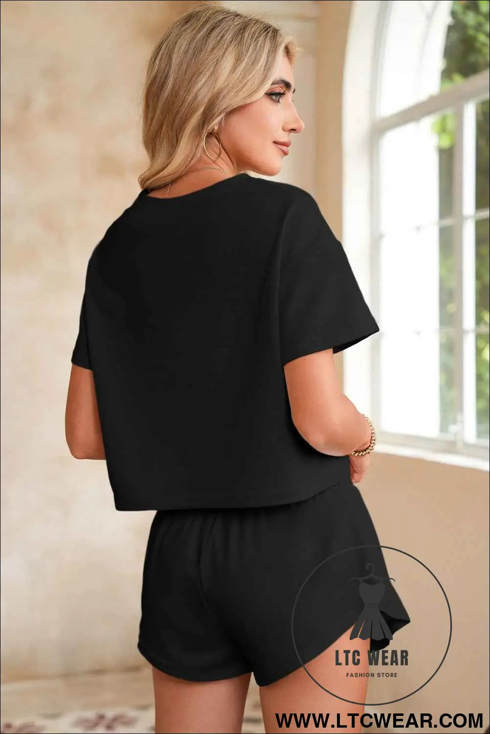 Black Cropped Tee and Ruffle High Waist Skort Set