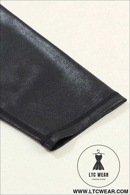 Black Crossed Dip Waist Sleek Leather Leggings
