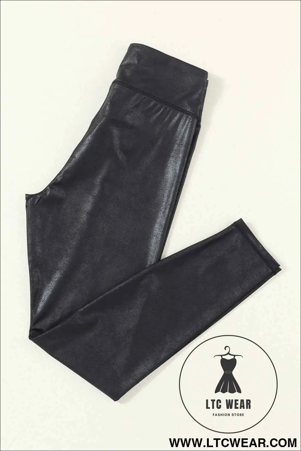 Black Crossed Dip Waist Sleek Leather Leggings