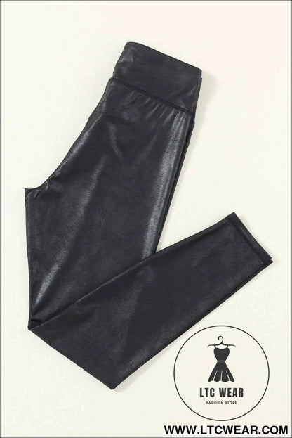 Black Crossed Dip Waist Sleek Leather Leggings