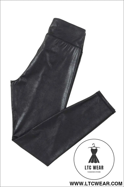 Black Crossed Dip Waist Sleek Leather Leggings