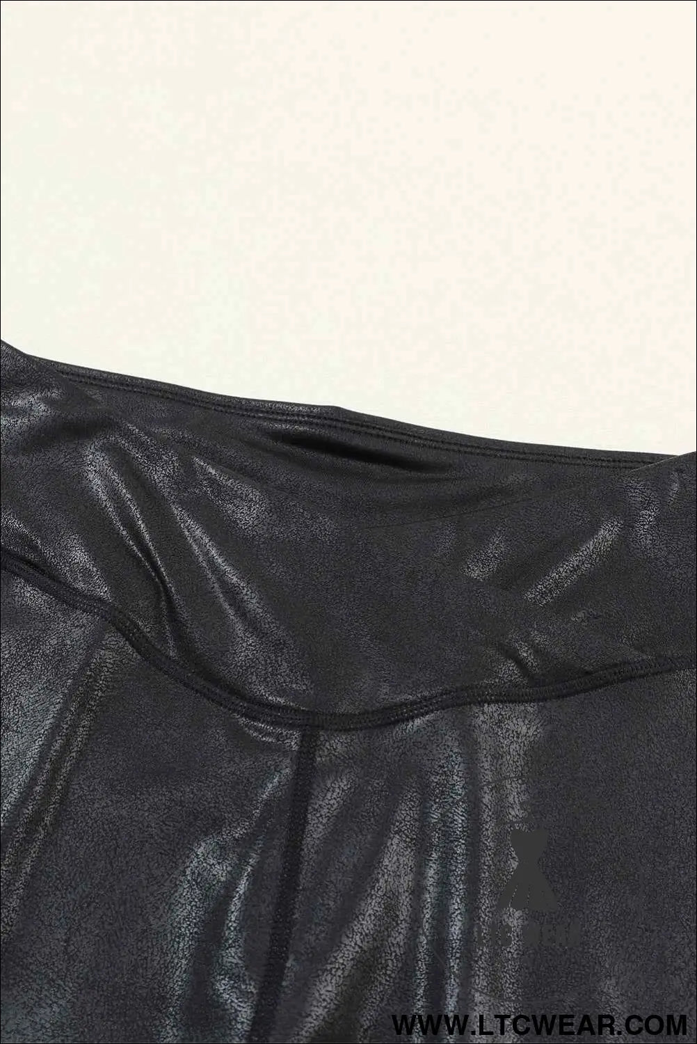 Black Crossed Dip Waist Sleek Leather Leggings