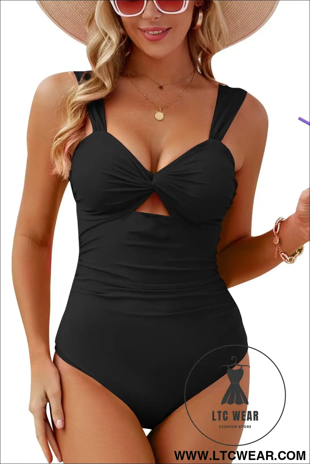 Black Cut Out Twist Bowknot Backless One Piece Swimsuit - L.T.C Wear Online Fashion Store