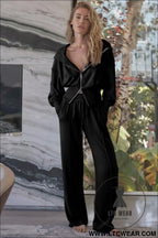 Black double zipper hooded jacket and sweatpants active set - activewear sets