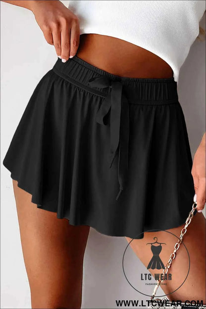 Black Drawstring High Waist Lined Tennis Skort