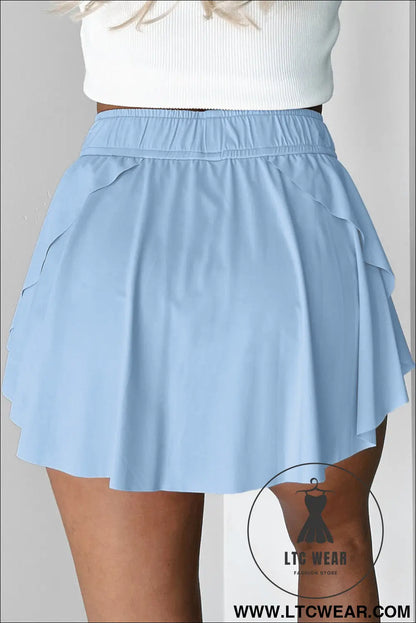 Black Drawstring High Waist Lined Tennis Skort - L.T.C Wear Online Fashion Store