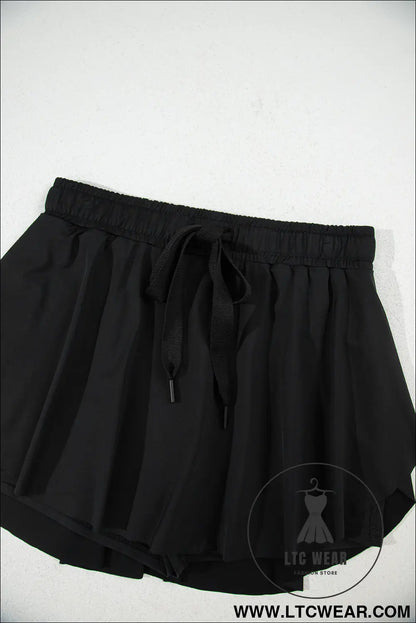 Black Drawstring High Waist Lined Tennis Skort - L.T.C Wear Online Fashion Store