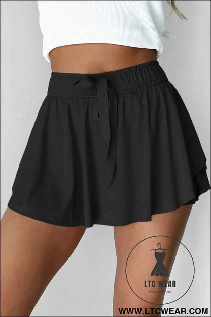 Black Drawstring High Waist Lined Tennis Skort