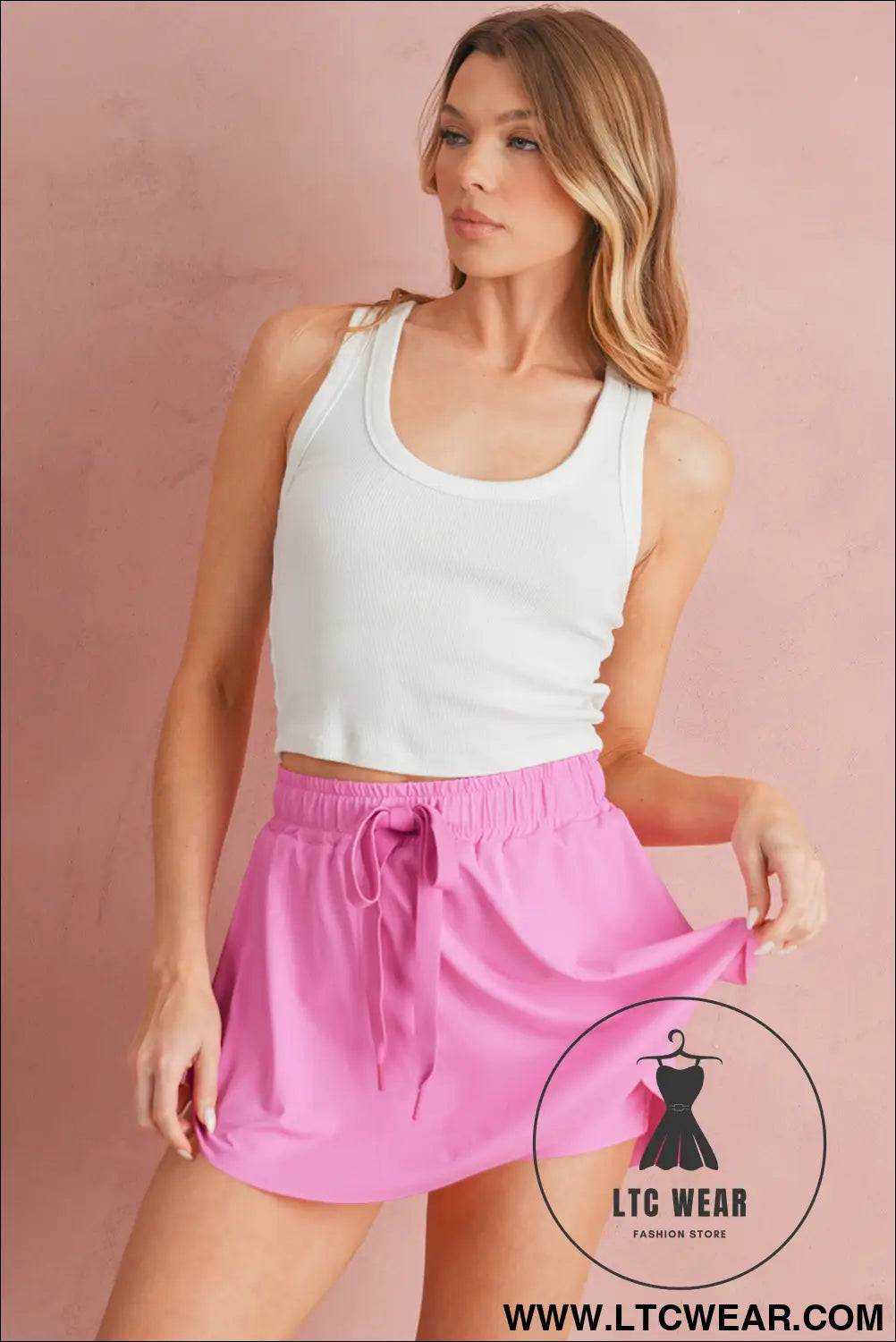 Black Drawstring High Waist Lined Tennis Skort - L.T.C Wear Online Fashion Store