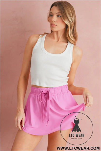 Black Drawstring High Waist Lined Tennis Skort - L.T.C Wear Online Fashion Store