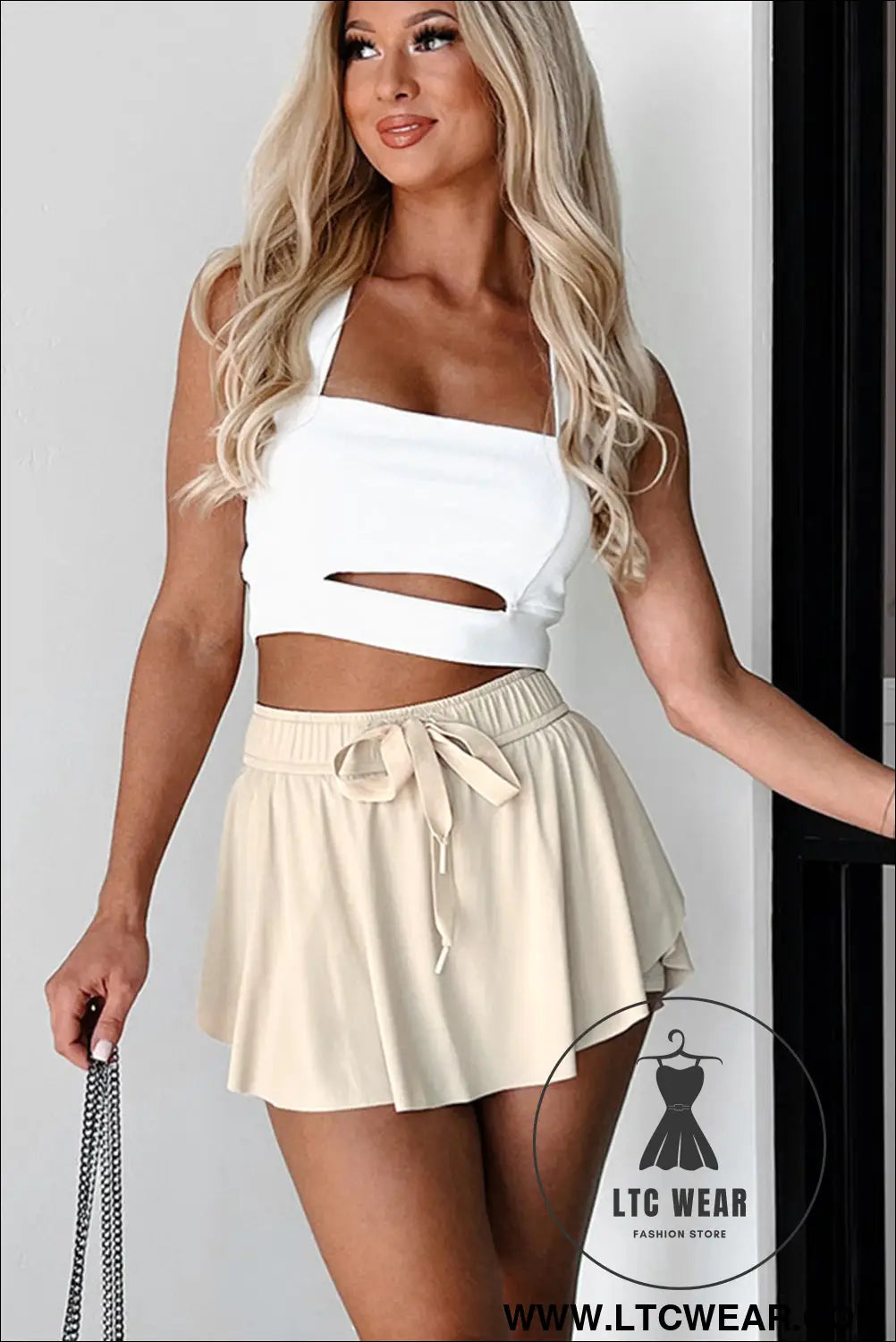 Black Drawstring High Waist Lined Tennis Skort - L.T.C Wear Online Fashion Store