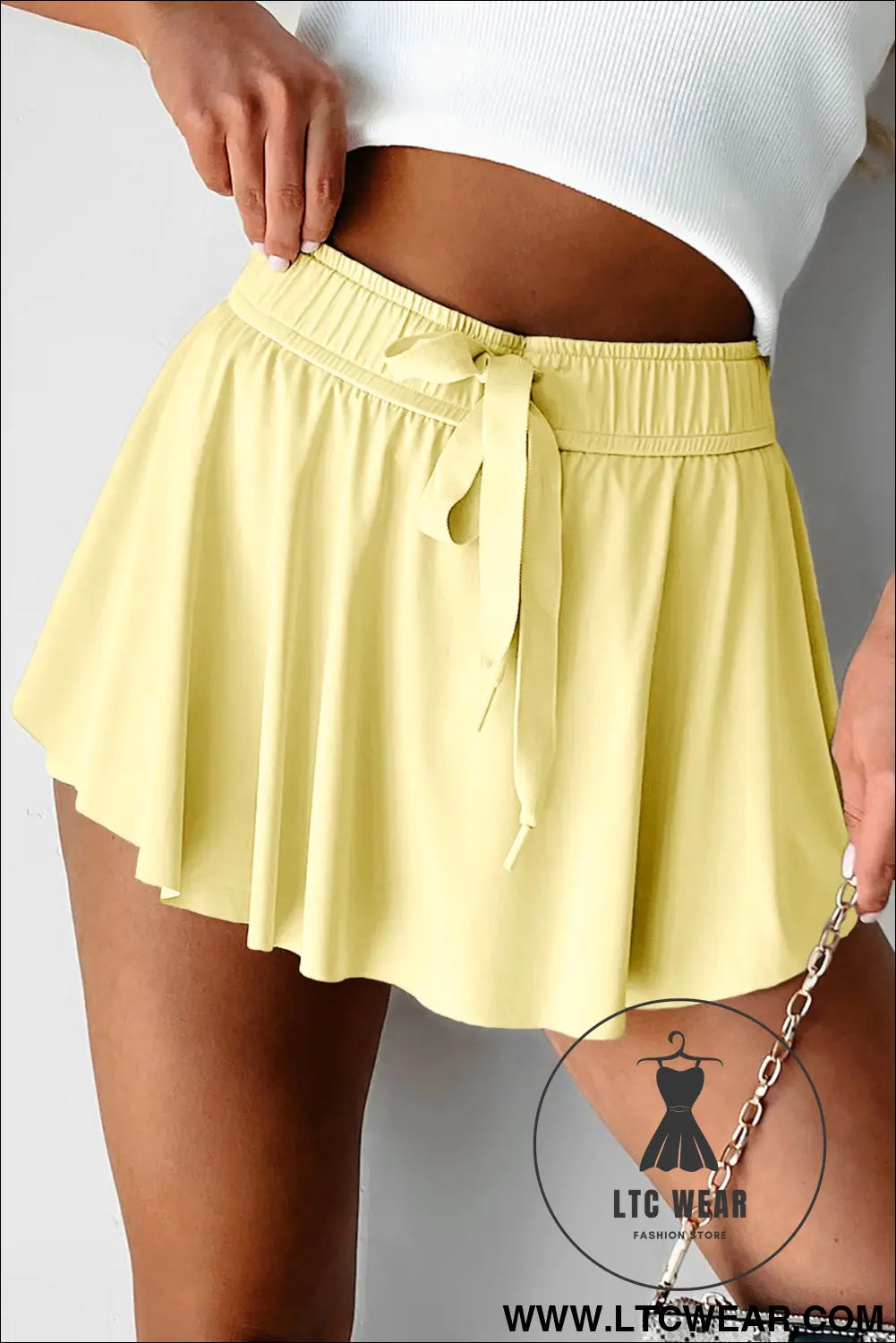 Black Drawstring High Waist Lined Tennis Skort - L.T.C Wear Online Fashion Store
