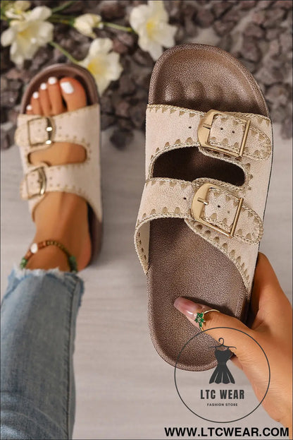 Black Embroidered Trim Retro Buckle Faux Suede Slippers - L.T.C Wear Online Fashion Store