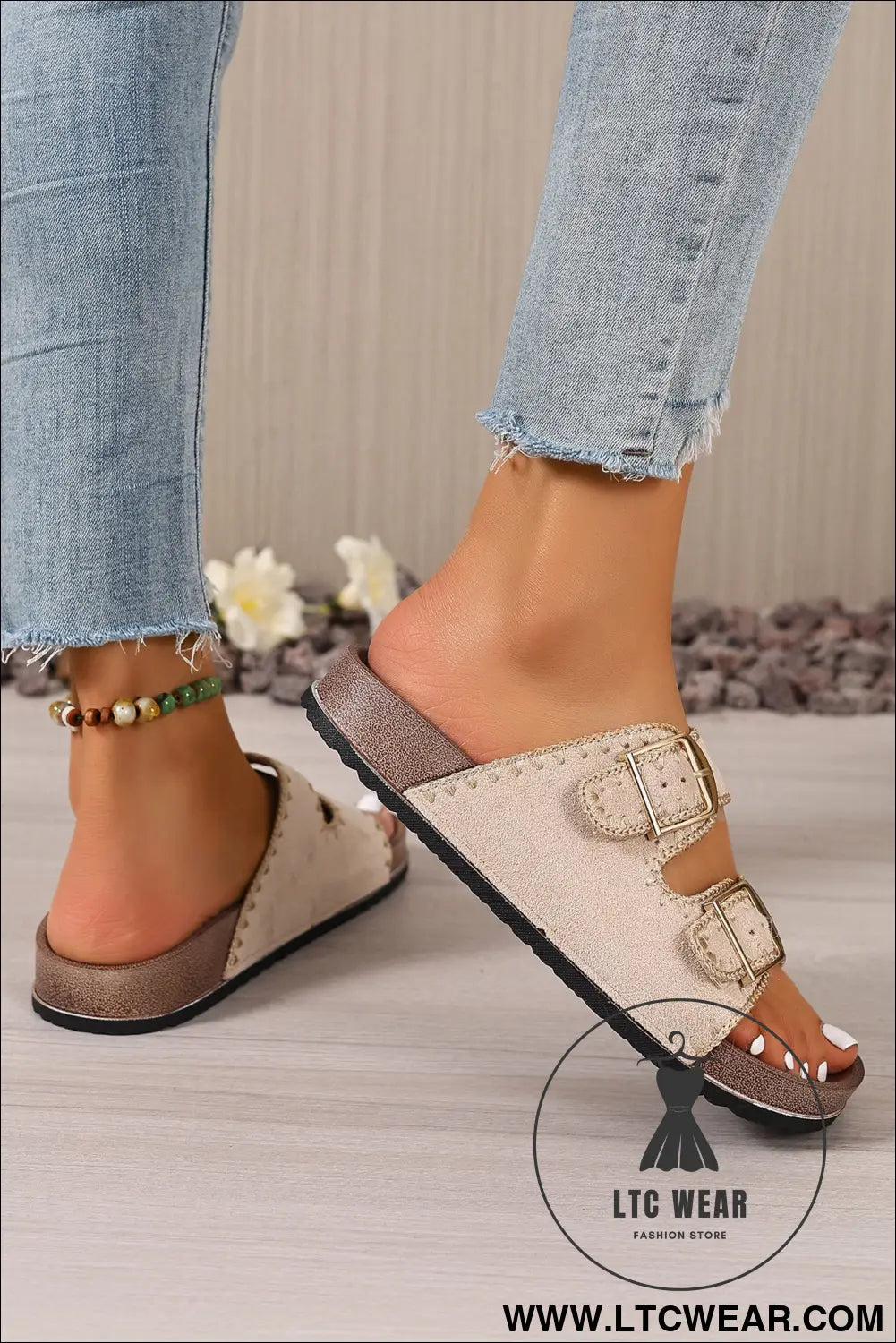 Black Embroidered Trim Retro Buckle Faux Suede Slippers - L.T.C Wear Online Fashion Store