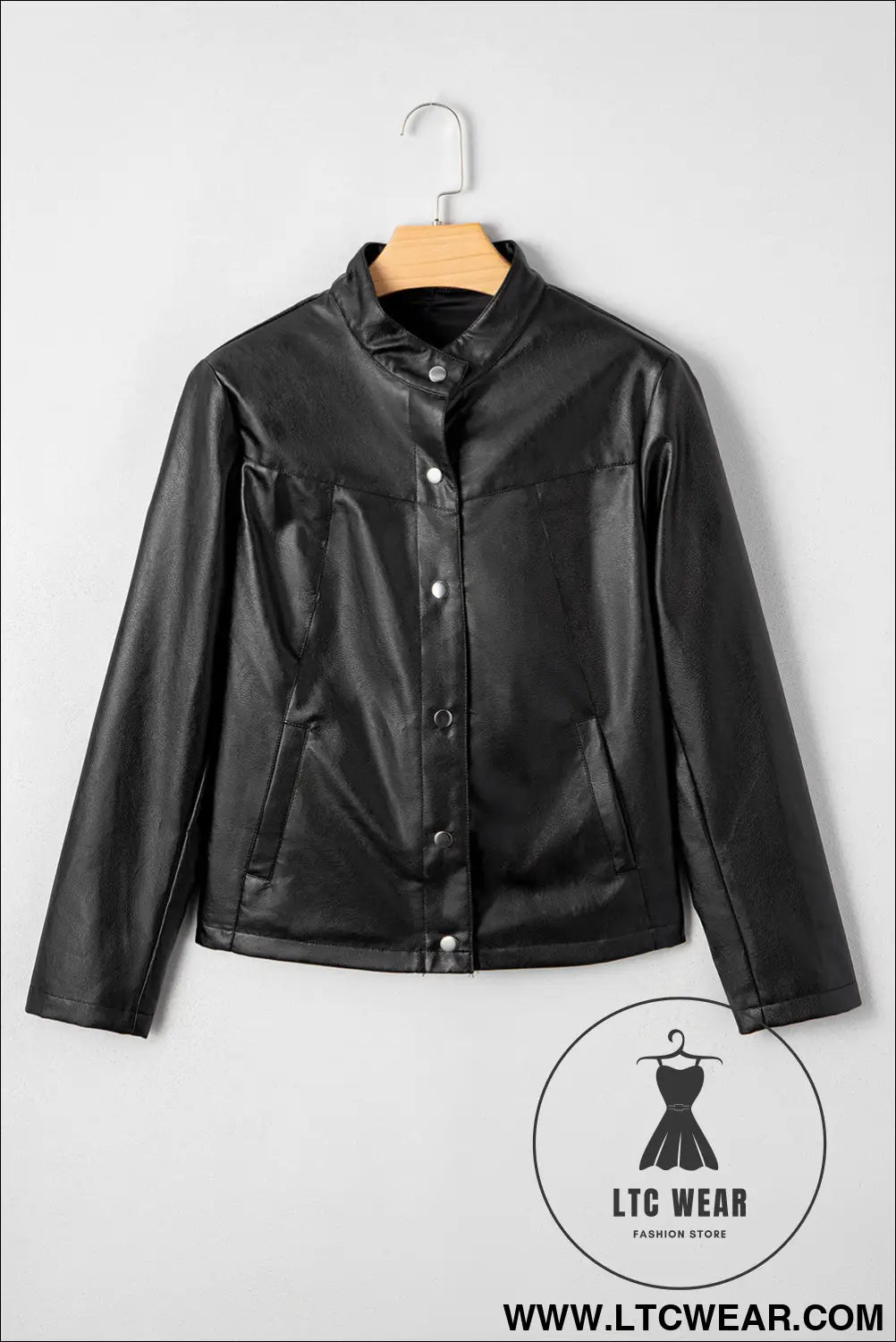 Black faux leather buttoned front boxy jacket - jackets