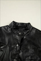 Black faux leather buttoned front boxy jacket - jackets