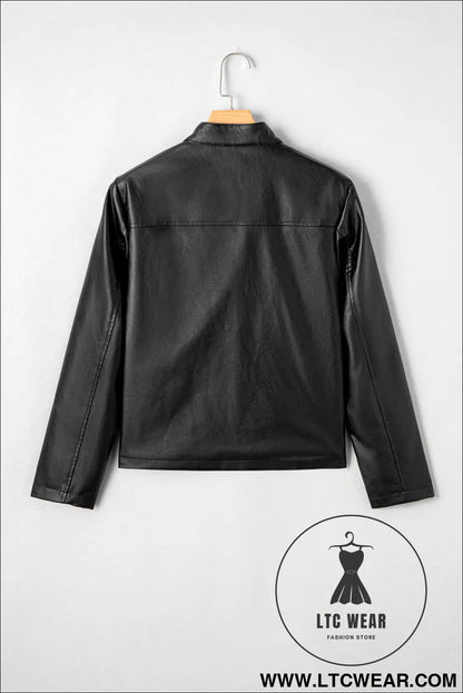 Black faux leather buttoned front boxy jacket - jackets