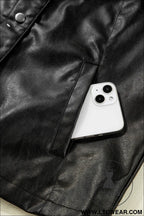 Black faux leather buttoned front boxy jacket - jackets