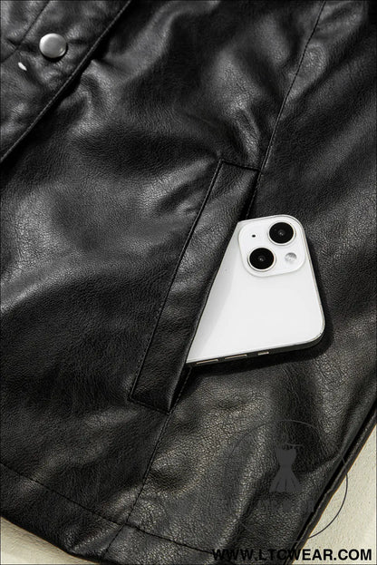 Black faux leather buttoned front boxy jacket - jackets