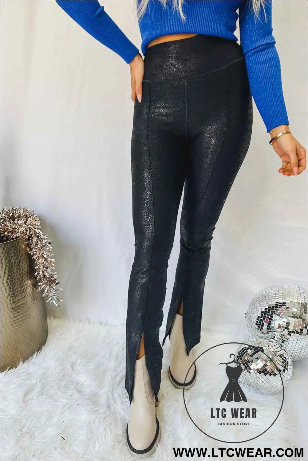 Black Faux Leather Splits High Waist Leggings