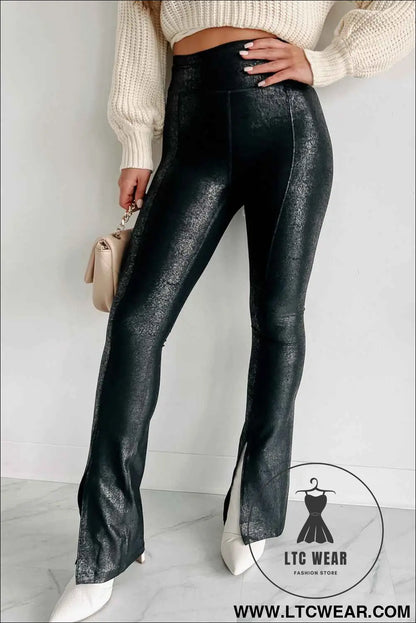 Black Faux Leather Splits High Waist Leggings
