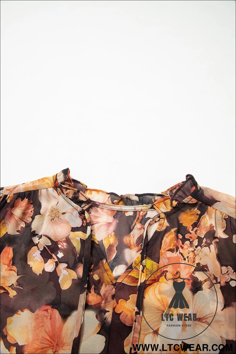 Black Floral V Neck Long Puff Sleeve Breezy Blouse - L.T.C Wear Online Fashion Store