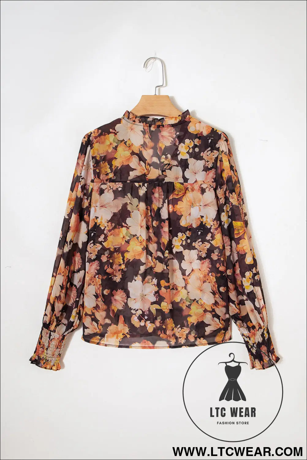 Black Floral V Neck Long Puff Sleeve Breezy Blouse - L.T.C Wear Online Fashion Store