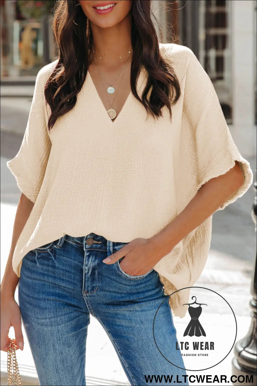 Black Frayed Batwing Sleeve Textured Cotton Blouse - L.T.C Wear Online Fashion Store