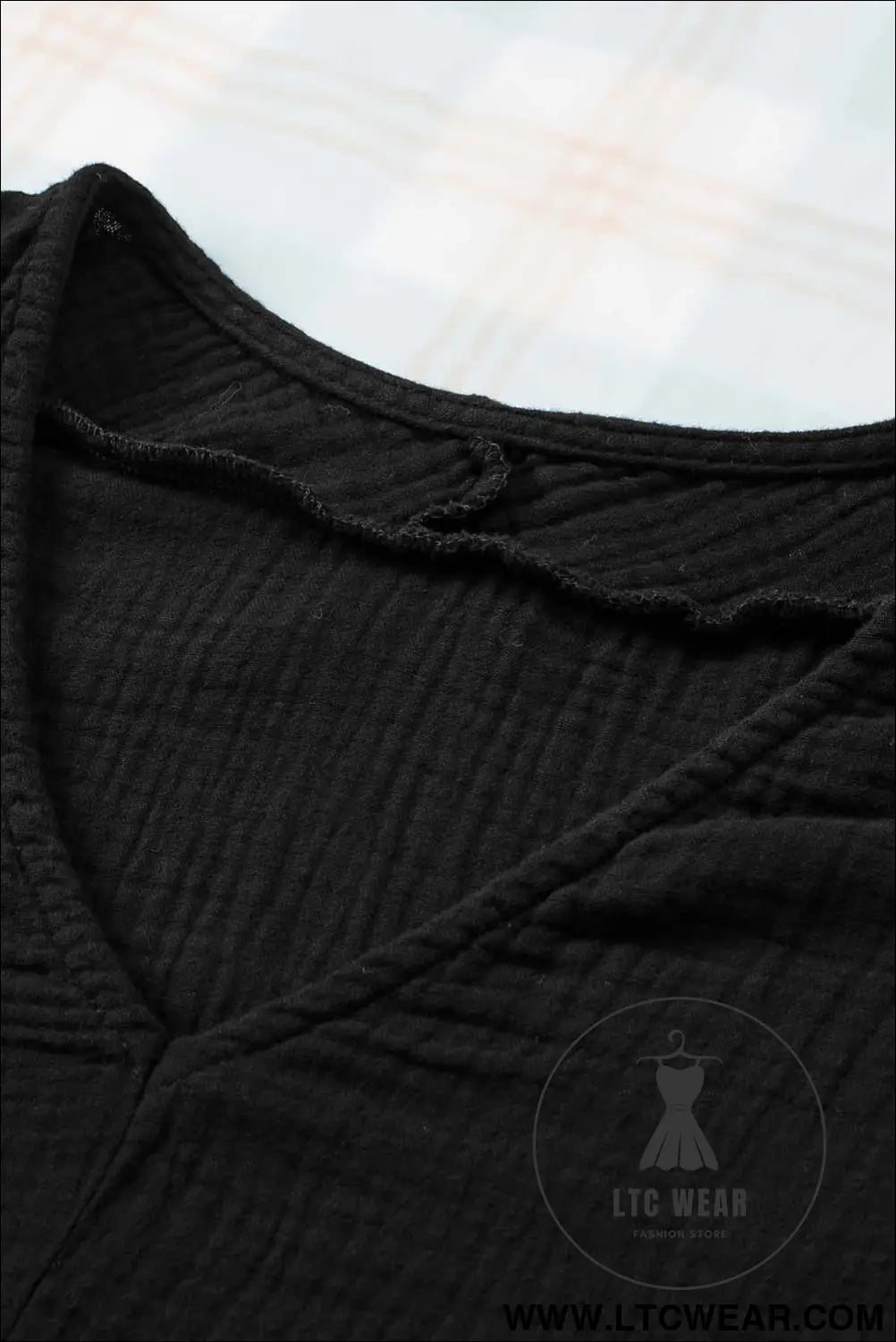 Black Frayed Batwing Sleeve Textured Cotton Blouse - L.T.C Wear Online Fashion Store