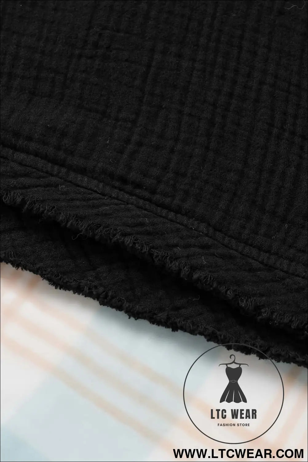Black Frayed Batwing Sleeve Textured Cotton Blouse - L.T.C Wear Online Fashion Store