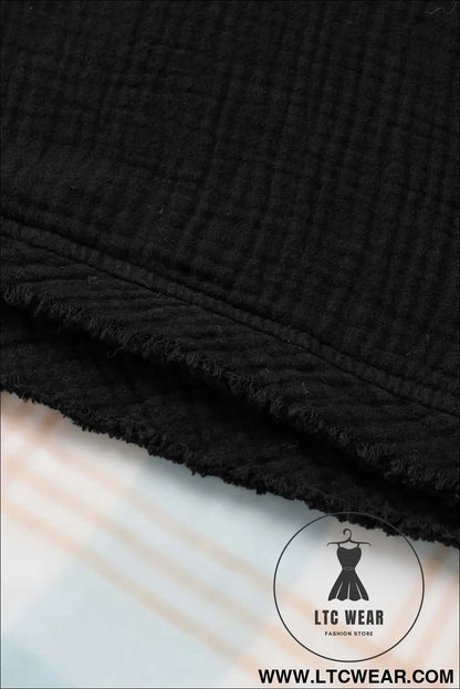 Black Frayed Batwing Sleeve Textured Cotton Blouse - L.T.C Wear Online Fashion Store