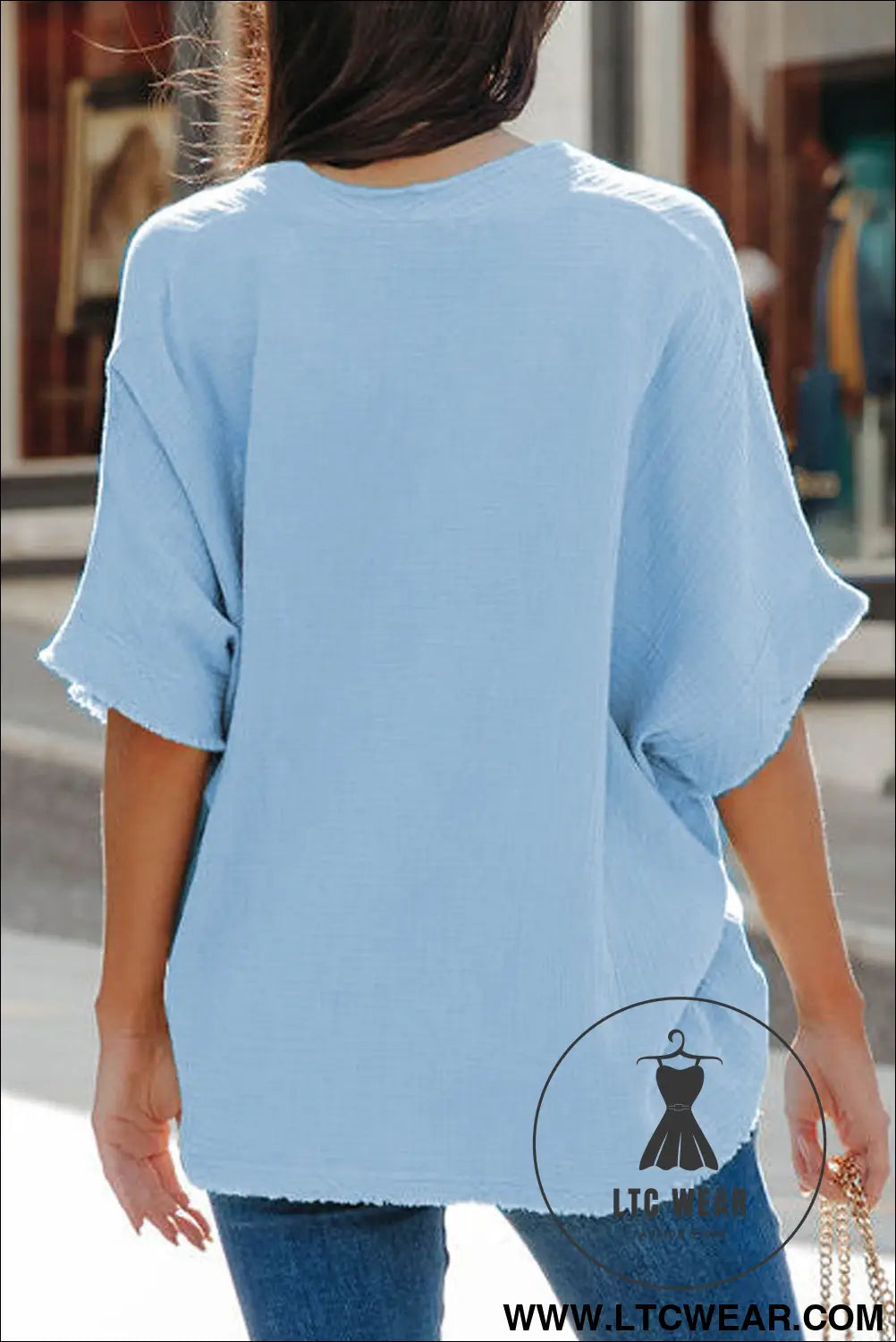 Black Frayed Batwing Sleeve Textured Cotton Blouse - L.T.C Wear Online Fashion Store
