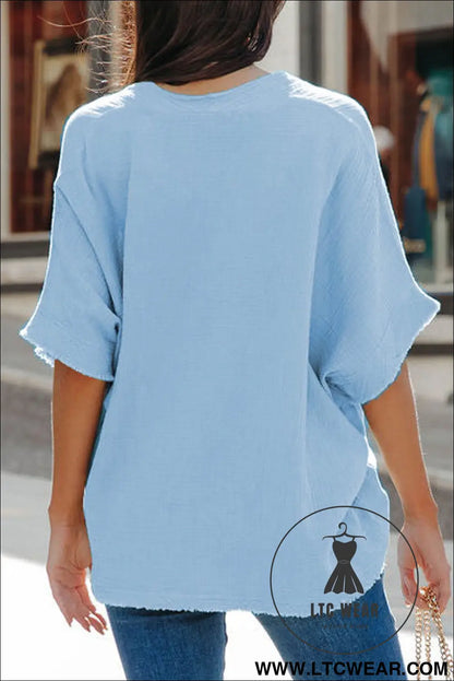 Black Frayed Batwing Sleeve Textured Cotton Blouse - L.T.C Wear Online Fashion Store