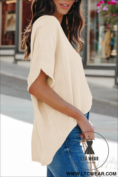 Black Frayed Batwing Sleeve Textured Cotton Blouse - L.T.C Wear Online Fashion Store