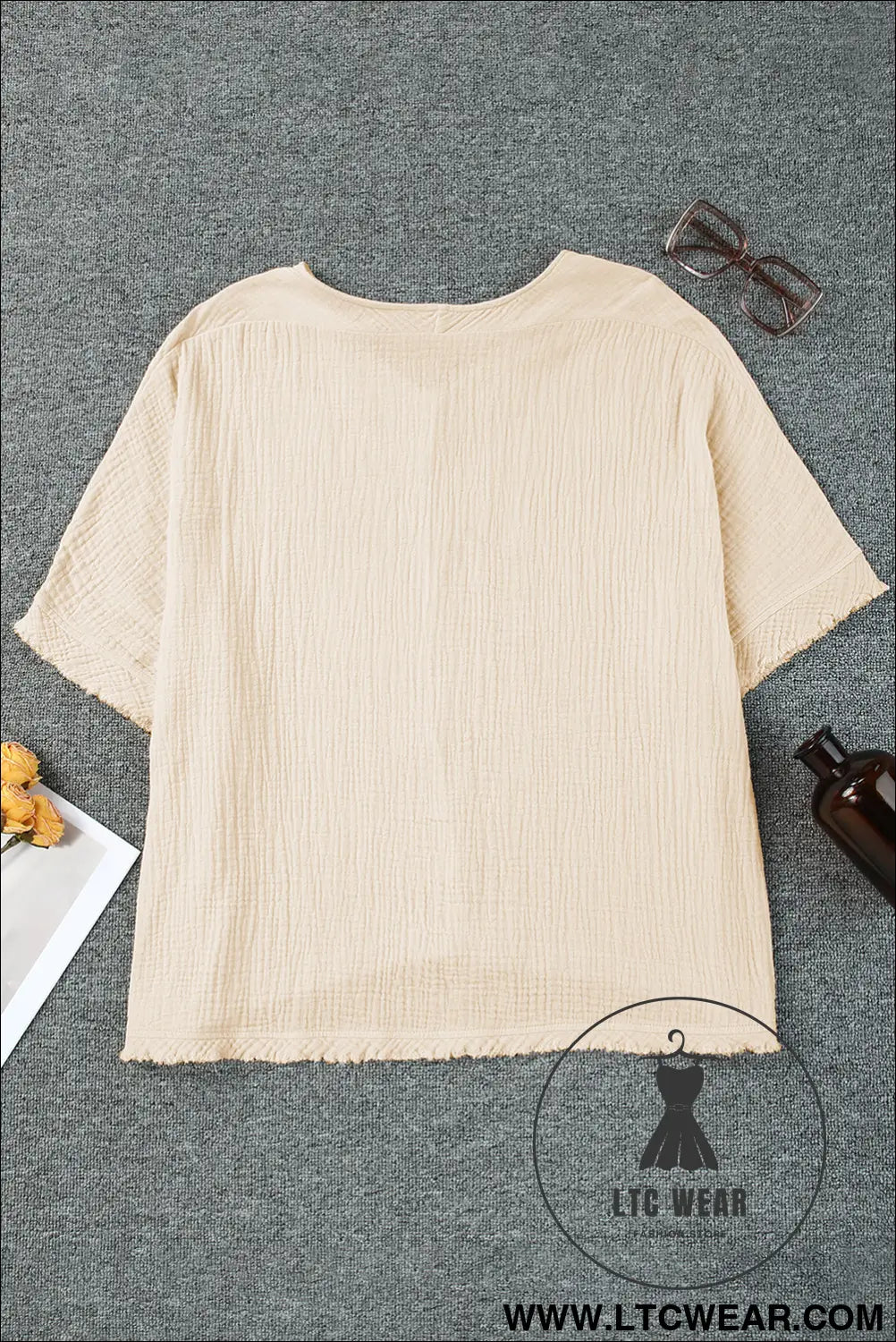 Black Frayed Batwing Sleeve Textured Cotton Blouse - L.T.C Wear Online Fashion Store