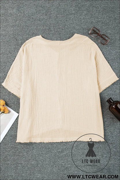 Black Frayed Batwing Sleeve Textured Cotton Blouse - L.T.C Wear Online Fashion Store