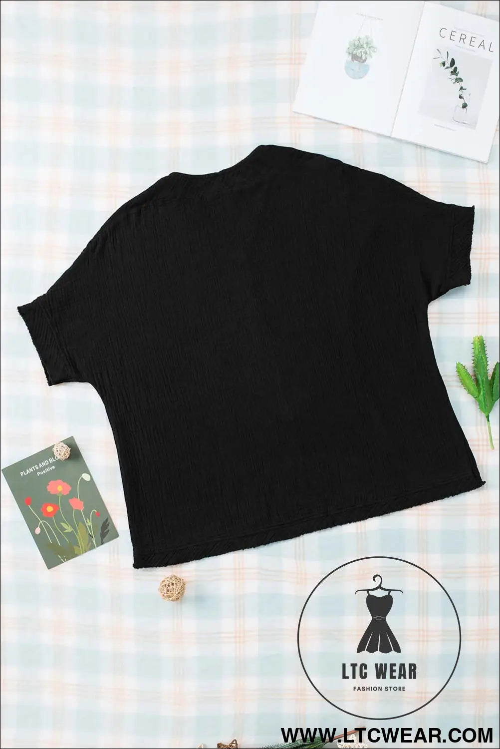 Black Frayed Batwing Sleeve Textured Cotton Blouse - L.T.C Wear Online Fashion Store