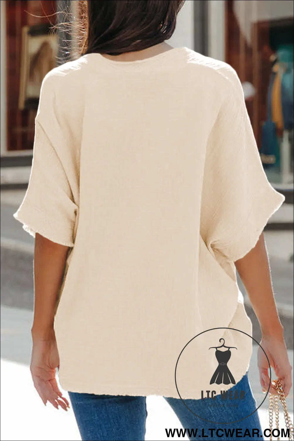 Black Frayed Batwing Sleeve Textured Cotton Blouse - L.T.C Wear Online Fashion Store
