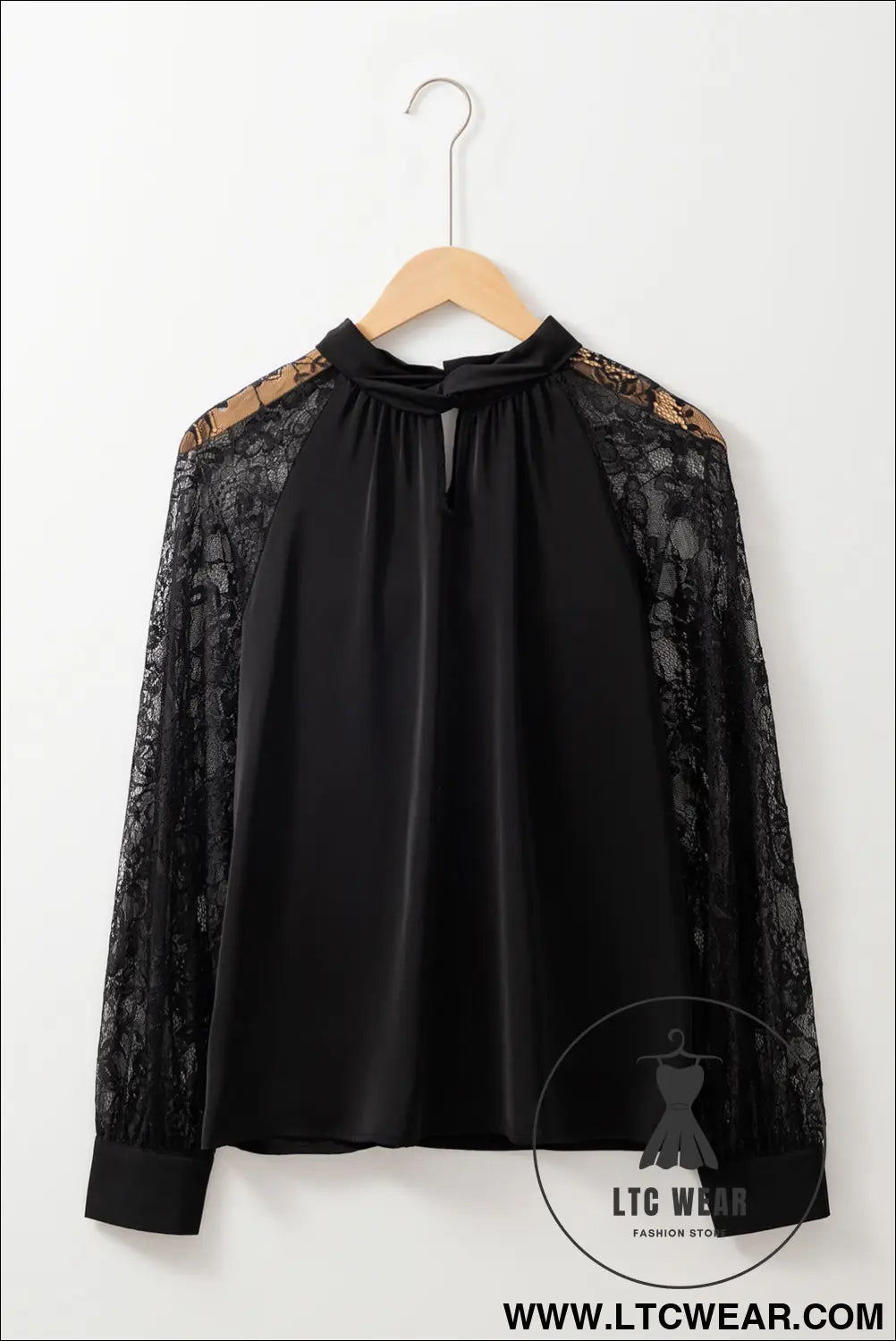 Black Keyhole Neckline Floral Lace Raglan Sleeve Blouse - L.T.C Wear Online Fashion Store