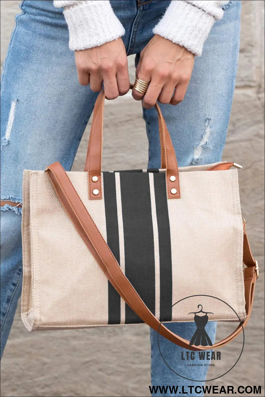Black large striped shoulder bag - black / one size / 100% polyester - shoulder bags