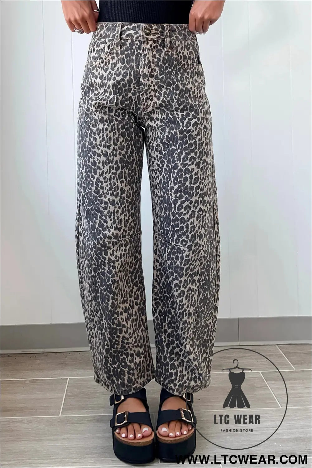 Black leopard print high waist barrel jeans - black / 10 / 60% polyester + 35% cotton + 5% elastane - jeans