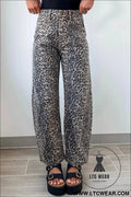 Black leopard print high waist barrel jeans - black / 10 / 60% polyester + 35% cotton + 5% elastane - jeans