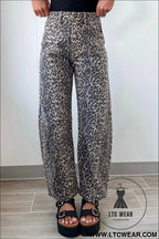 Black leopard print high waist barrel jeans - black / 10 / 60% polyester + 35% cotton + 5% elastane - jeans