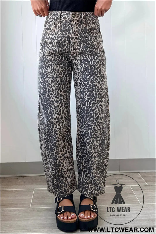 Black leopard print high waist barrel jeans - black / 10 / 60% polyester + 35% cotton + 5% elastane - jeans