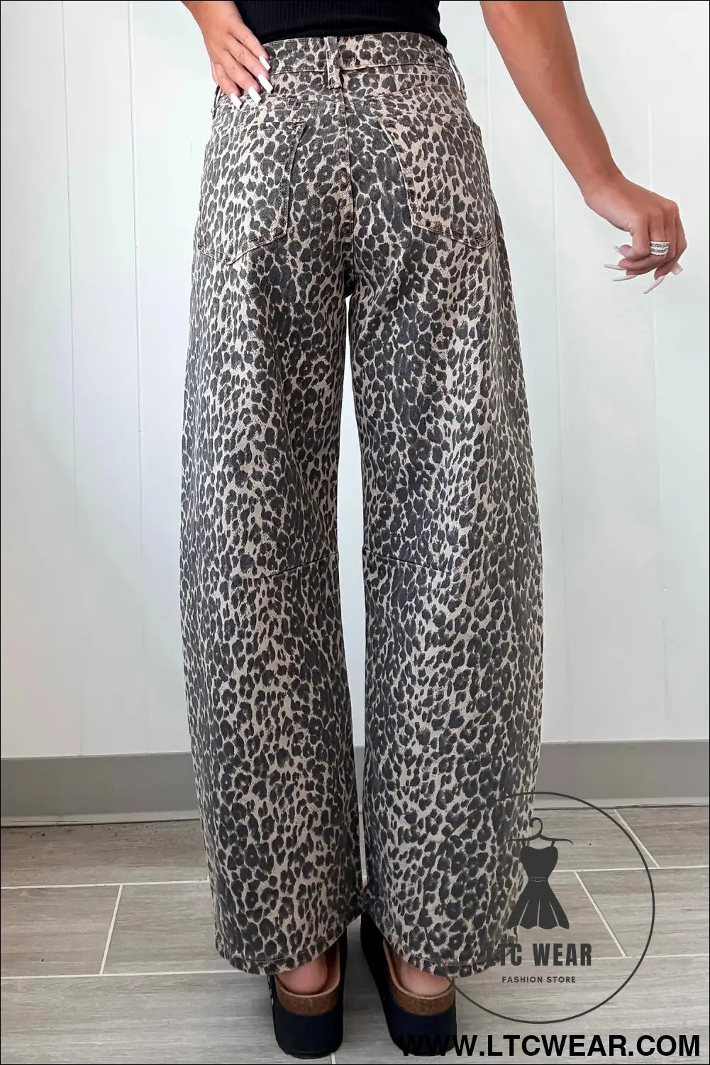 Black leopard print high waist barrel jeans - jeans