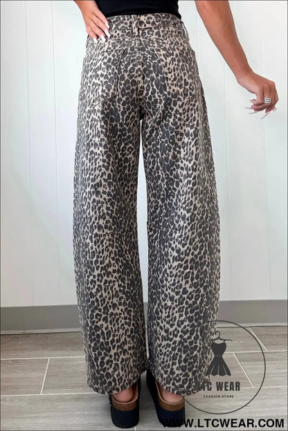 Black leopard print high waist barrel jeans - jeans