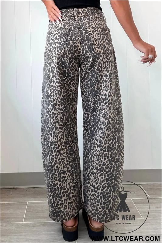 Black leopard print high waist barrel jeans - jeans
