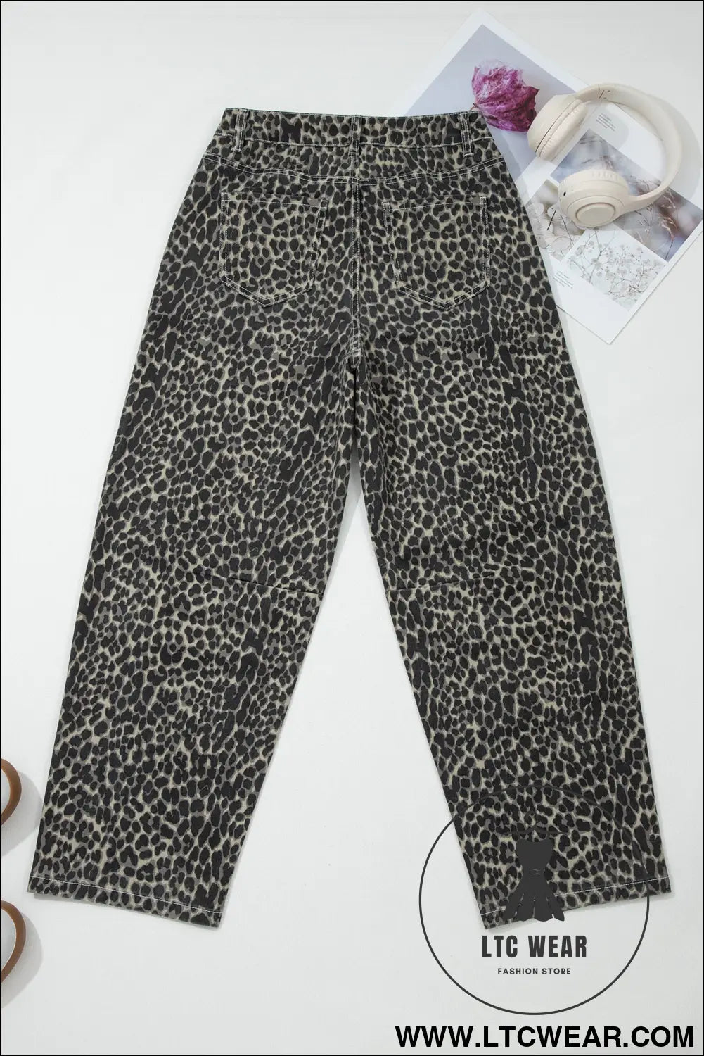 Black leopard print high waist barrel jeans - jeans