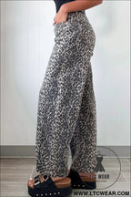 Black leopard print high waist barrel jeans - jeans
